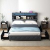 Costway Full/Queen Size Bed Frame with Led Lights & Charging Station & Modern Upholstered Bed - 2 of 4