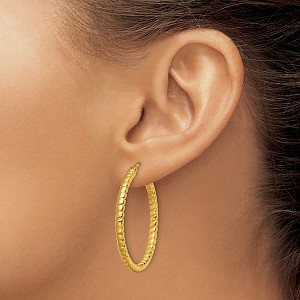 Chisel Stainless Steel Polished and Textured Yellow IP-plated Hollow Hoop Earrings - 1 of 4