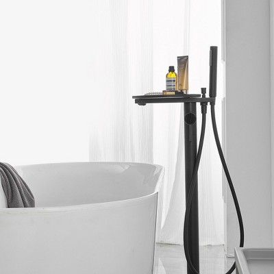 Matte Black Freestanding Floor Tub Faucet with Hand Shower