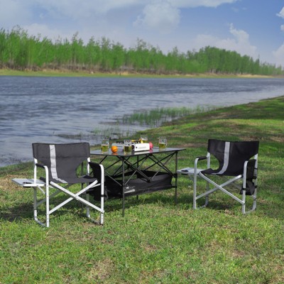 VisioGear Folding Chair, 3-Piece Folding Outdoor Chairs and Table with Cup Holder, Camping Chair for Picnics, Black & Gray, 23.2"*18.9"*31.5"
