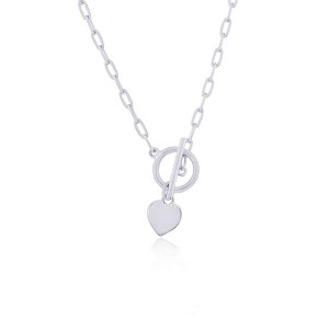 Bella Silver Sterling Silver Heart Charm Paperclip Toggle Necklace - Silver - 16+2 Inch - 1 of 2