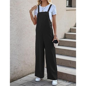 Women's Sleeveless Overalls Jumpsuit Casual Long Pants with Adjustable Straps - 1 of 4