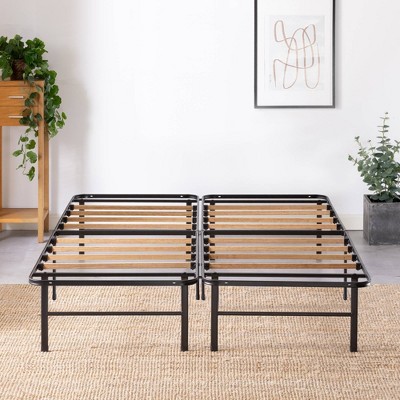 King Black Steel Platform Bed Frame with Bamboo Slats