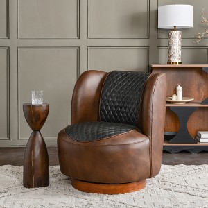 KINWELL Two-Tone Tufted Leather Swivel Chair, 29" W Top-Grain Genuine Leather Upholstered Accent Chair - 1 of 4