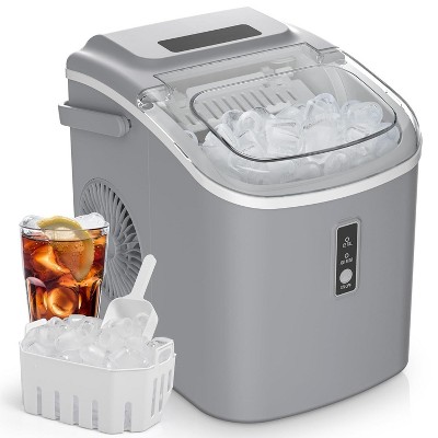 EUHOMY Countertop Ice Maker Machine with Handle, 26.5lbs Per Day, 9 Cubes in 6 Mins, Auto-Cleaning Portable Ice Maker with Basket and Scoop,Gray