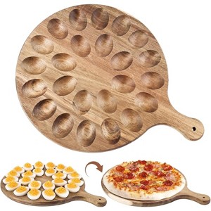 Wooden Deviled Egg Platter, 24-Hole Round Charcuterie Board Tray for Kitchen Countertop Serving - 1 of 4