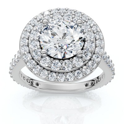 Pompeii3 2CT Round Double Halo Diamond Engagement Ring 14k White Gold Lab Created