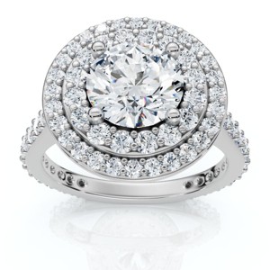 Pompeii3 2CT Round Double Halo Diamond Engagement Ring 14k White Gold Lab Created - 1 of 4
