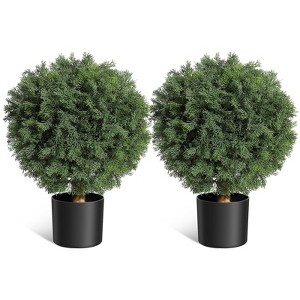 Jojoka 2 Pack Artificial Cedar Topiary Ball Trees with Pot, Faux Potted Shrubs Bushes for Indoor Outdoor Home Garden Porch Decor - 1 of 4