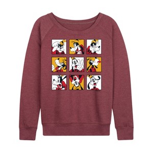 Women's - Disney - Goofy Grid Lightweight French Terry Wide Neck Long Sleeve Shirt - 1 of 4