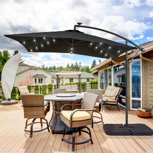 Sonkuki 8.2 x 8.2 Ft. LED Patio Offset Umbrella With Base for Garden, Backyard and Poolside - 1 of 4