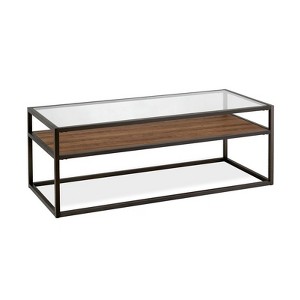 Metal Classic Glass and Wooden Coffee Table in Brown - Henn&Hart - 1 of 4