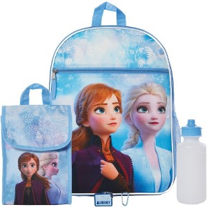 Disney Frozen Backpack Set for Girls, 16 inch with Lunch Bag and Water Bottle, Blue - 1 of 4