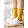 Anna-Kaci Women's 4 Pairs Ribbed Knit Socks with Daisy Embroidery Lettuce Edge Cuffs Soft Stretch Fabric - 3 of 4