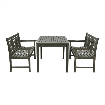 Renaissance 3pc Rectangle Wood Outdoor Patio Dining Set - Gray - Vifah