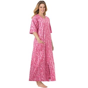 Dreams & Co. Women's Plus Size Long French Terry Zip-Front Robe - 1 of 4