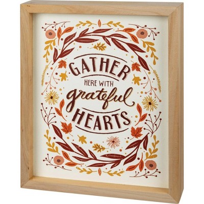 Home Decor 10.0" Gather Here Box Sign Fall Greatful  -  Freestanding Signs