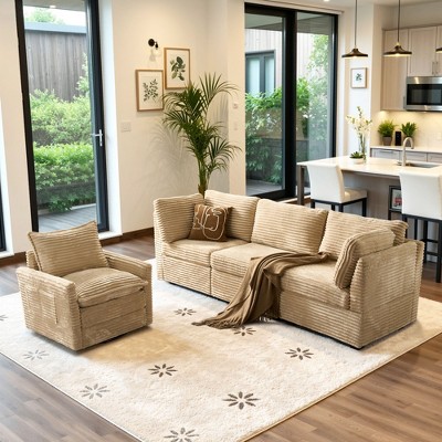 XIZZI Luxury Modular Sectional Sofa Couch, Oversized Cloud Couch for Living Room, Deep Seat Upholstered Sleeper Sofa Set w/ Optional Swivel Chairs