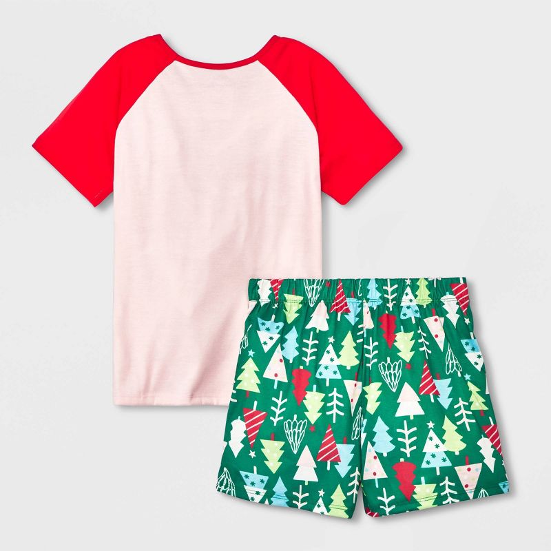 Girls' 2pc Christmas Tree Short Sleeve Top and Shorts Pajama Set - Cat & Jack™ Pink, 3 of 6