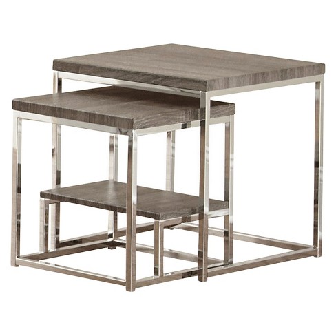 Lucia 2 Pc Nesting Table Gray/Brown - Steve Silver : Target