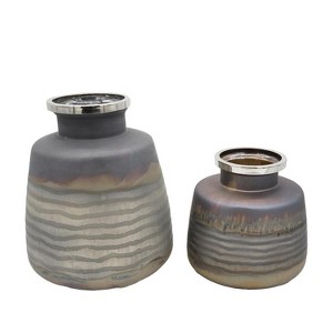 HomeRoots Set of Two Black And Gray Abstract Glass Round Table Vases - 1 of 4