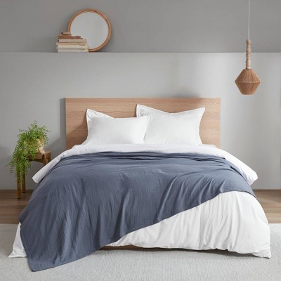 Casual Farmhouse Blue Gauze King Cotton Blanket