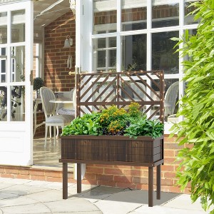 Okak 2-Tier Raised Garden Bed with Trellis, Wooden Elevated Planter Box with Legs & Metal Corners for Veggies/Flowers/Herbs - 1 of 4
