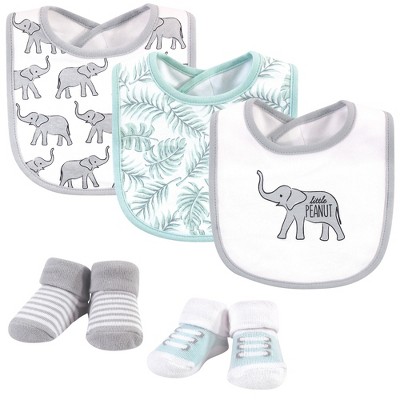 Hudson Baby Infant Cotton Bib and Sock Set 5pk, Modern Safari Elephant, One Size