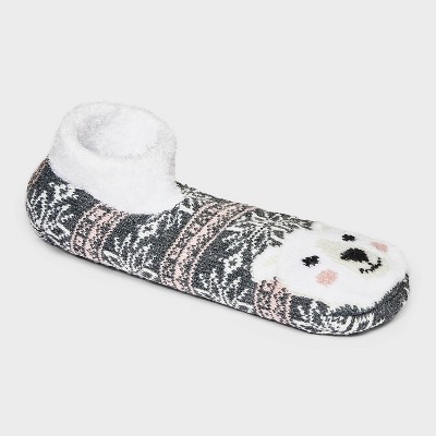 Women's Polar Bear Double Lined Cozy Booties - A New Day™ Heather  Gray/Pink/White 4-10