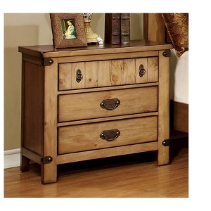 Vynxaria Cottage Style Nightstand with USB Charger Weathered Elm Ball Bearing Glides Top Drawer Power Outlet for Bedroom - 1 of 4