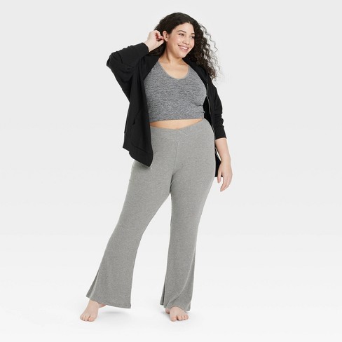 Women's Cozy Ribbed Crossover Waistband Flare Legging Pajama Pants -  Colsie™ Gray 1X