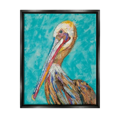 Stupell Industries Bold Pelican Bird with Pattern Framed Canvas