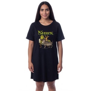 DreamWorks Shrek Womens' Donkey Puss in Boots Nightgown Sleep Pajama Shirt Black - 1 of 3