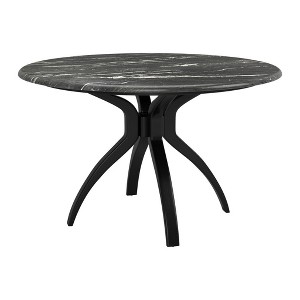 HomeRoots 50" Black Faux Marble and Steel Pedestal Base Round Top Dining Table - 1 of 4