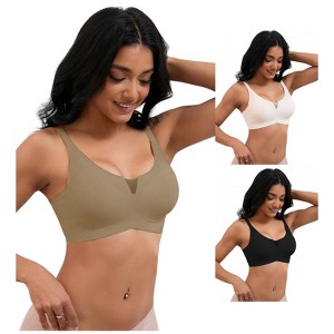 INSPIRE CHIC 3 Pcs Women's Mesh Wirefree Adjustable Straps Padded Comfortable Push Up Bras - 1 of 4