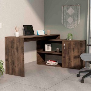 Grungis L-Shaped Office Desk,Computer Desk with 2 Shelves and Single Door Cabinet for Home Office,Company - 1 of 4