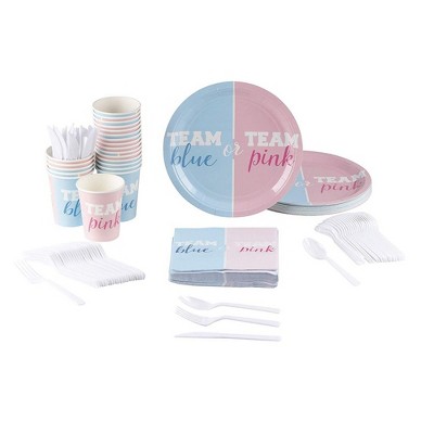 Blue Panda Gender Reveal Party Supplies – Plastic Cutlery, Paper Plate, Napkin & Cup Set