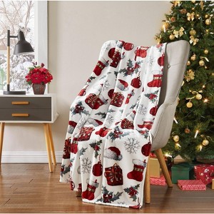 Kate Aurora Christmas Santa Hats & Boots Ultra Soft & Plush Throw Blankets - 50 in. W x 70 in. L - 1 of 2