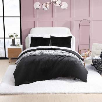 Solid Faux Fur 100% Polyester Duvet Set Black - Betseyville