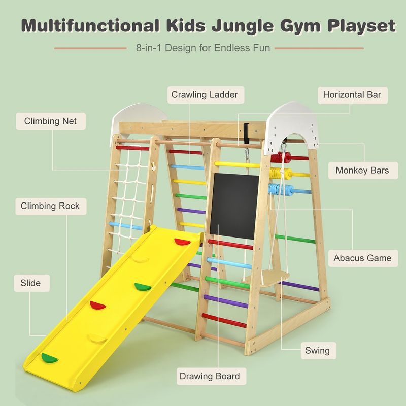Costway Indoor Playground Climbing Gym Kids Wooden 8 in 1 Climber Playset  for Children, 4 of 11