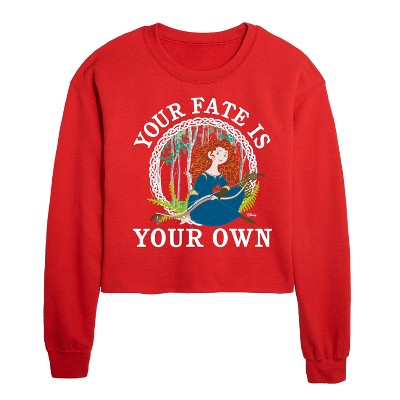 Disney Merida Your Fate Is Your Own Cropped Long Sleeve Crew Neck Sweatshirt - Red - X-Large