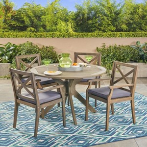Christopher Knight Home Llano Outdoor Acacia Wood 5 Piece Dining Set with Water Resistant Cushion - 1 of 4