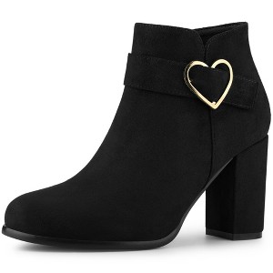 Allegra K Women's Buckle Side Zip Chunky Heels Ankle Booties - 1 of 4
