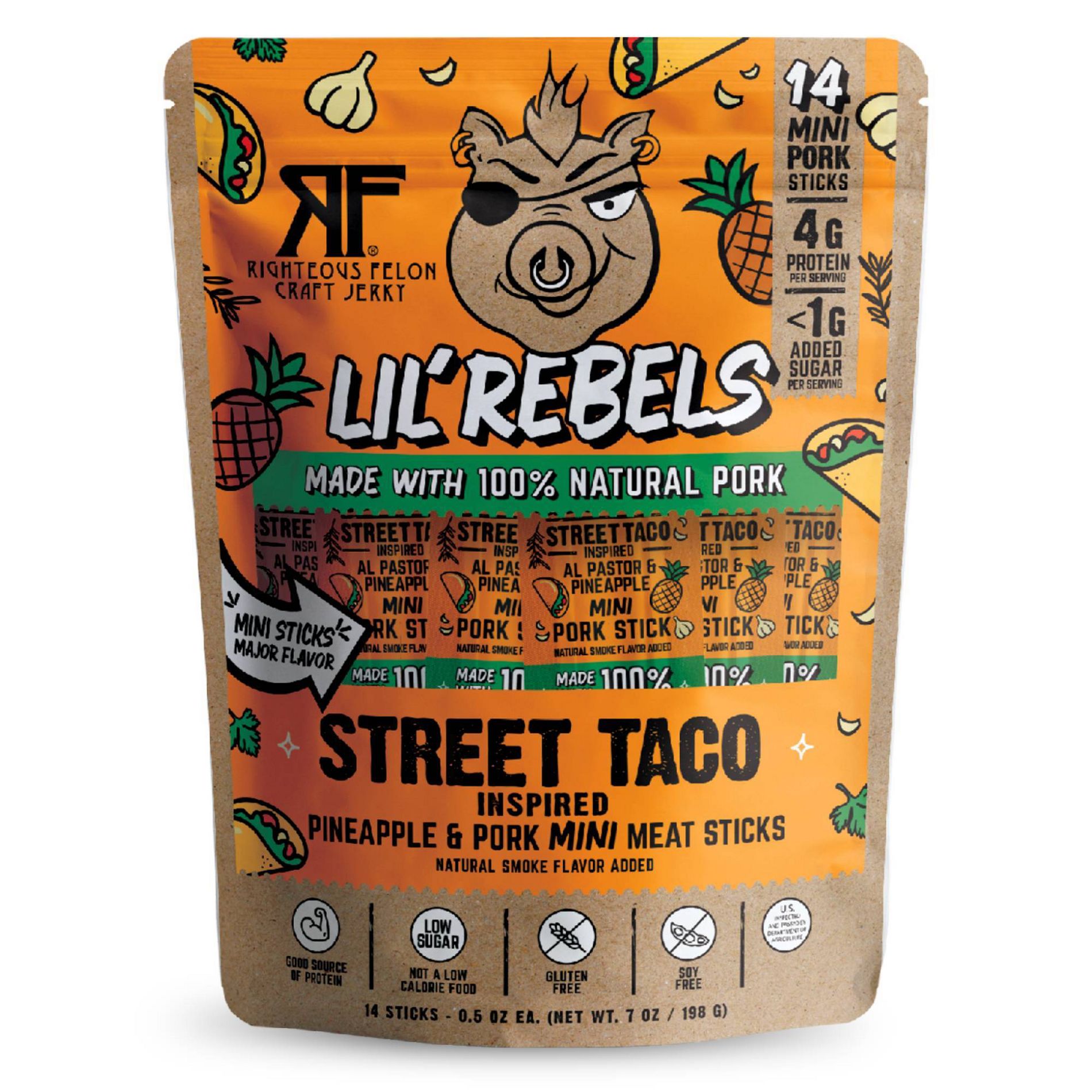 Righteous Felon Craft Jerky Lil Rebels Street Taco Mini Meat Sticks - 7oz/14ct