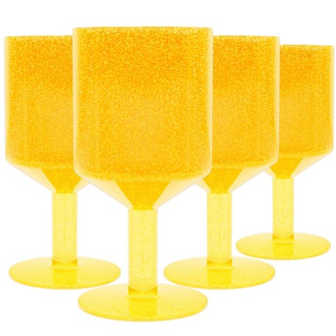 Elle Decor Vintage Drinking Glasses Set of 4 Bubbled Glass Goblets, Vintage Style Glassware and Barware, 15-ounce, Amber