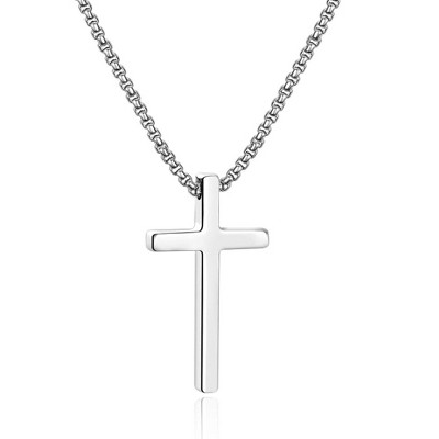Turandoss Silver Cross Necklace for Men Boys, Stainless Steel Cross Pendant Necklaces, Birthday Gifts for Men, Father, Boyfriend, Boys Fashion Stuff