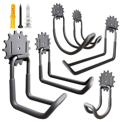 Phiestina Heavy-Duty Metal Garden Hose Rack with Wall-Mounted Storage