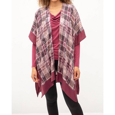 Women's Plaid Open Ruana Pullover - mystree OS