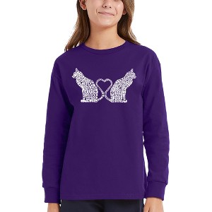 LA Pop Art Cat Tail Hearts - Girl's Word Art Long Sleeve T-Shirt - 1 of 4