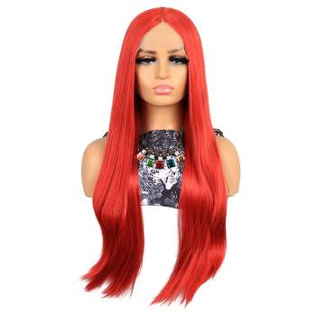 Unique Bargains Long Straight Hair Lace Front Wigs Women's with Wig Cap 26" Red 1PC